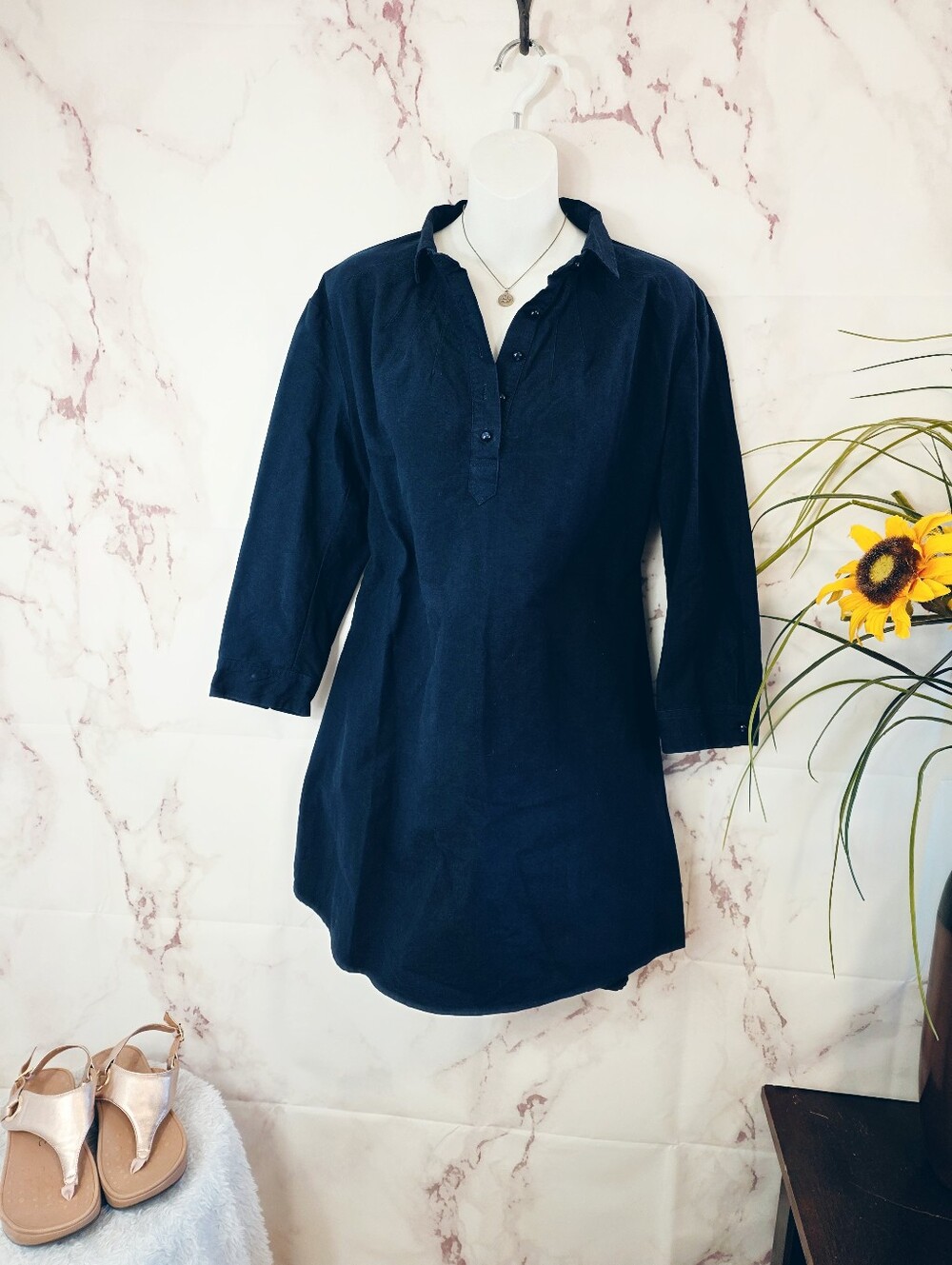 Tuckernuck Pomander Place Polly French Navy Shirt Dress Collared Button Front L - Picture 3 of 5